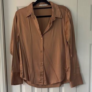 Abercrombie & Fitch Brown Long Sleeve Button Down Satin Shirt